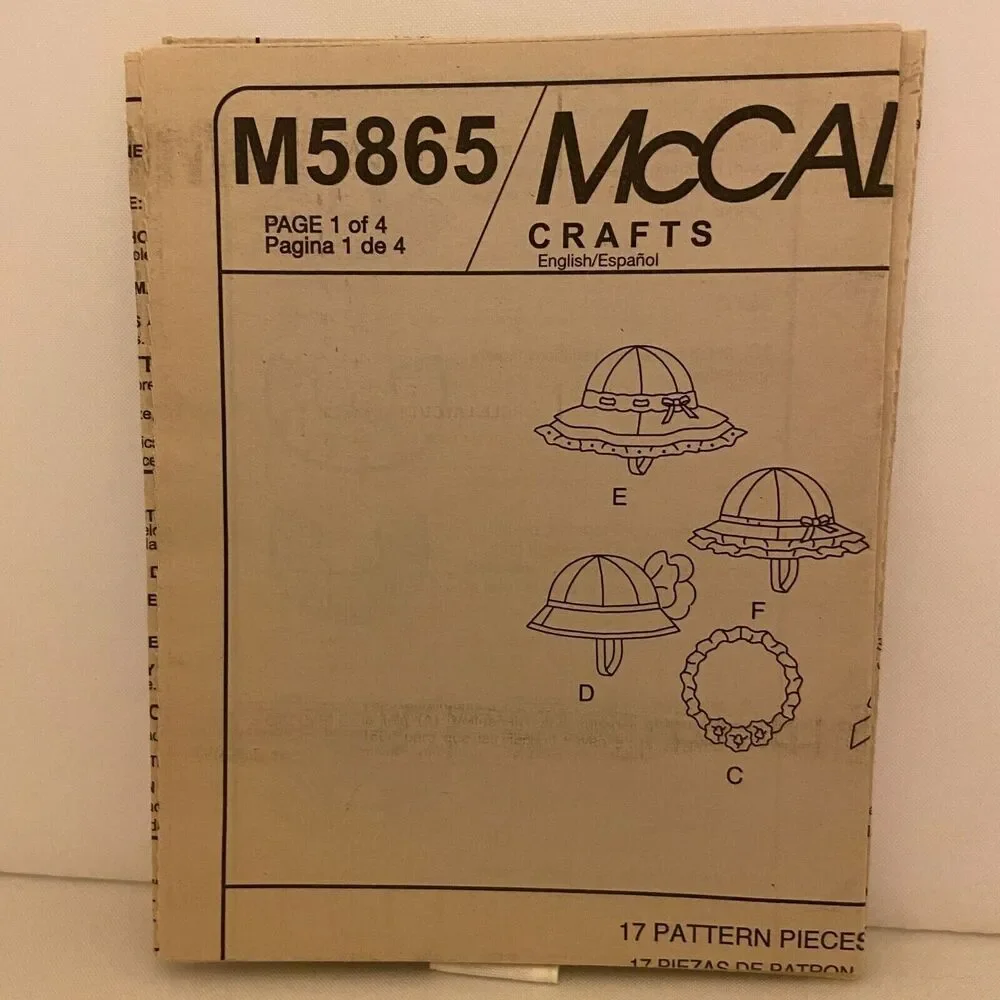 #M5865 McCalls Fashion Infants and Toddlers Hats Sewing Pattern Size One Size